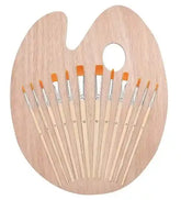12 PCs Artist Paint Brush with Wooden Colour Palette Mixer Board - BOOKS N ARTS