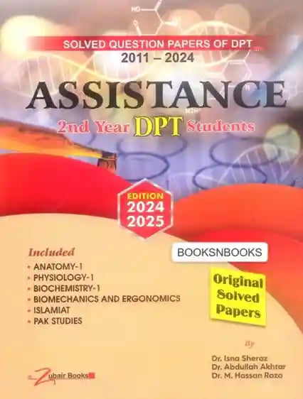 Book cover of 'Solved Question Papers of DPT 2011-2024 Assistance 2nd Year DPT Students' with colorful design elements.