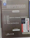 Book cover of 'Biophysics' for 1st Semester with various disciplines listed on a gray background.