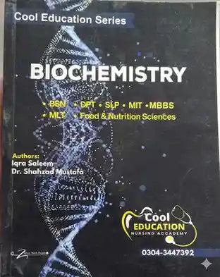 Book cover of 'Biochemistry' from Cool Education Series with a DNA strand illustration on a dark background.