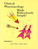 Book cover of 'Clinical Pharmacology Made Ridiculously Simple' with cartoon illustrations on a yellow background.