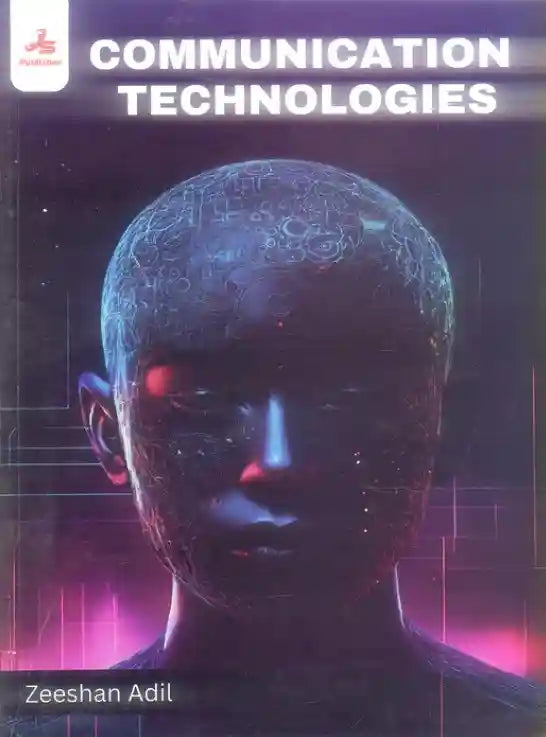 Book cover of 'Communication Technologies' with a futuristic design and a person's face.