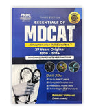 Book titled 'Essentials of MDCAT' with a blue cover and medical theme.