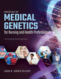 Book cover of 'Essentials of Medical Genetics for Nursing and Health Professionals' with hexagonal images and text.