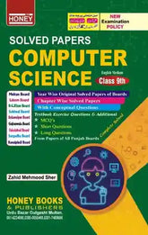 Book cover of 'Solved Papers Computer Science Class 9th' by Honey Books with colorful design and text.