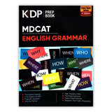 KDP MDCAT English Grammar prep book with colorful text boxes on a black background