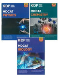 Three KDP Prep Book covers for MDCAT Physics, Chemistry, and Biology on a white background.