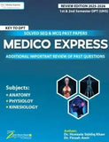 Book cover of Medico Express for medical students with blue background and anatomical illustrations.