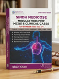 Book titled 'Sindh Medicose Modular MBBS Prep MCQs & Clinical Cases' on a wooden surface with a pen.