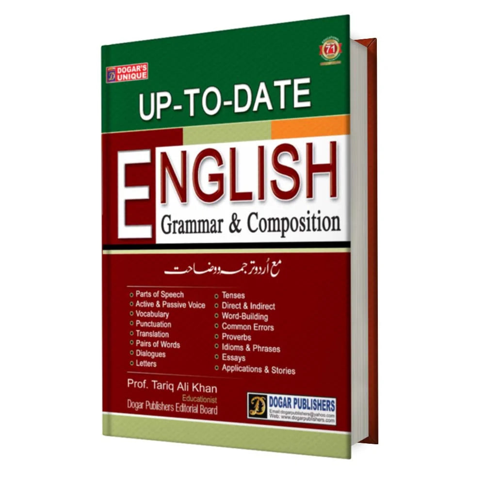 Book titled 'Up-to-date English Grammar & Composition' by Prof. Tariq Ali Khan on a white background