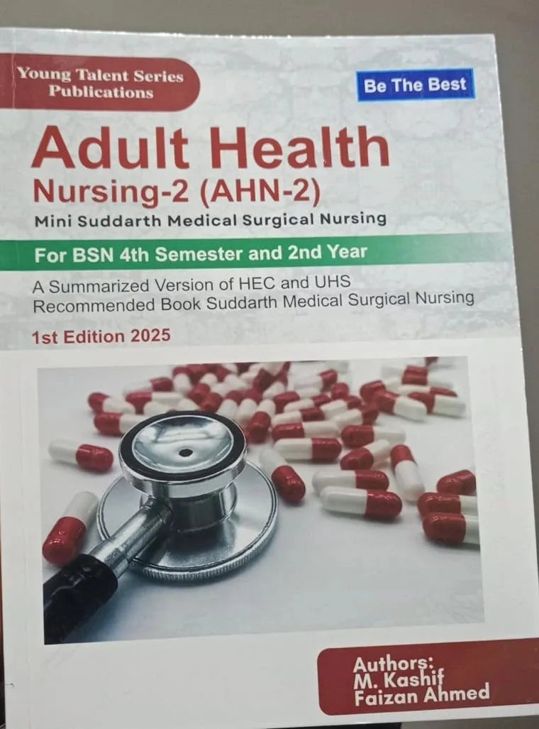 Book cover of 'Adult Health Nursing-2' with a stethoscope and medical pills on a white background