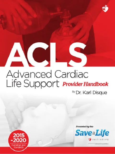 Book cover of 'ACLS Advanced Cardiac Life Support Provider Handbook' with a red and white design.