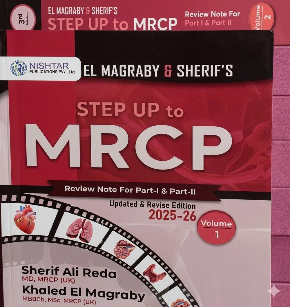 Book titled 'Step Up to MRCP' by El Magraby & Sherif with red and white cover