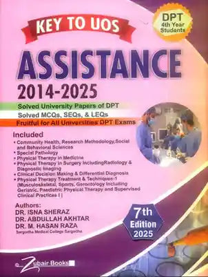 Book titled 'Key to UOS Assistance 2014-2025' for DPT students with a colorful cover.