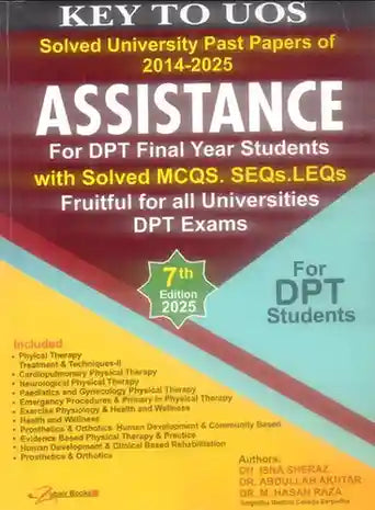 Book cover of 'Key to UOS Solved University Past Papers' for DPT students with colorful design