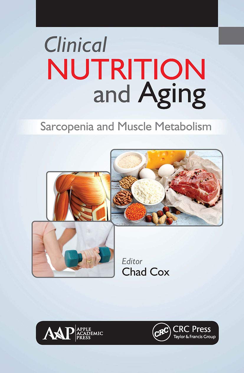 Book cover of 'Clinical Nutrition and Aging' with images of food and a person, on a light blue background.