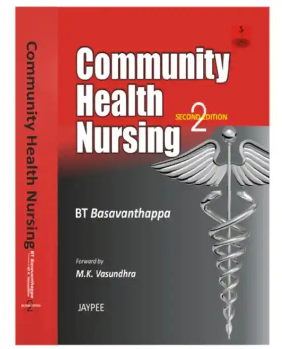 Book titled 'Community Health Nursing' by BT Basavanthappa with a red and black cover.