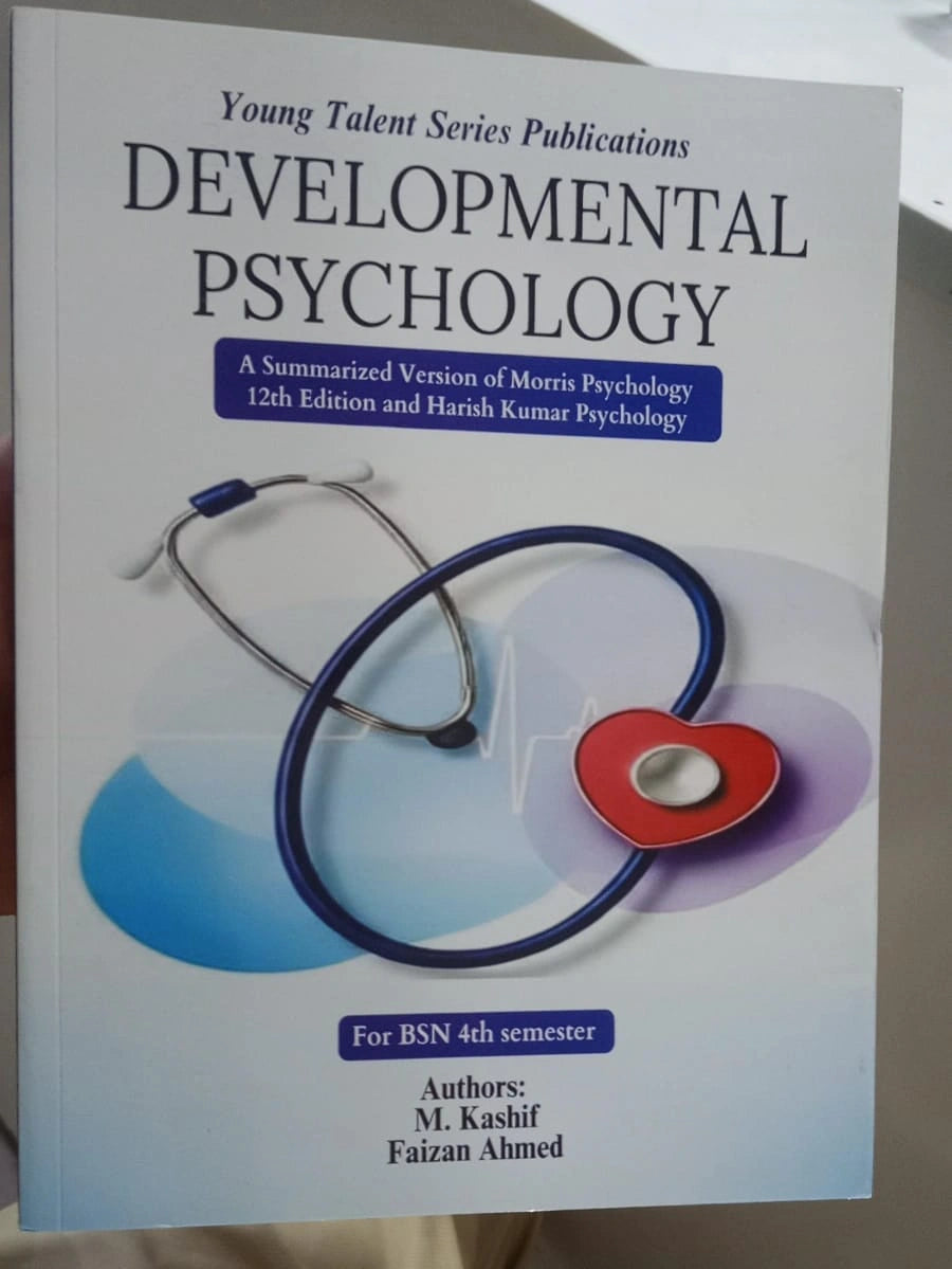 Book titled 'Developmental Psychology' with a stethoscope graphic on the cover.