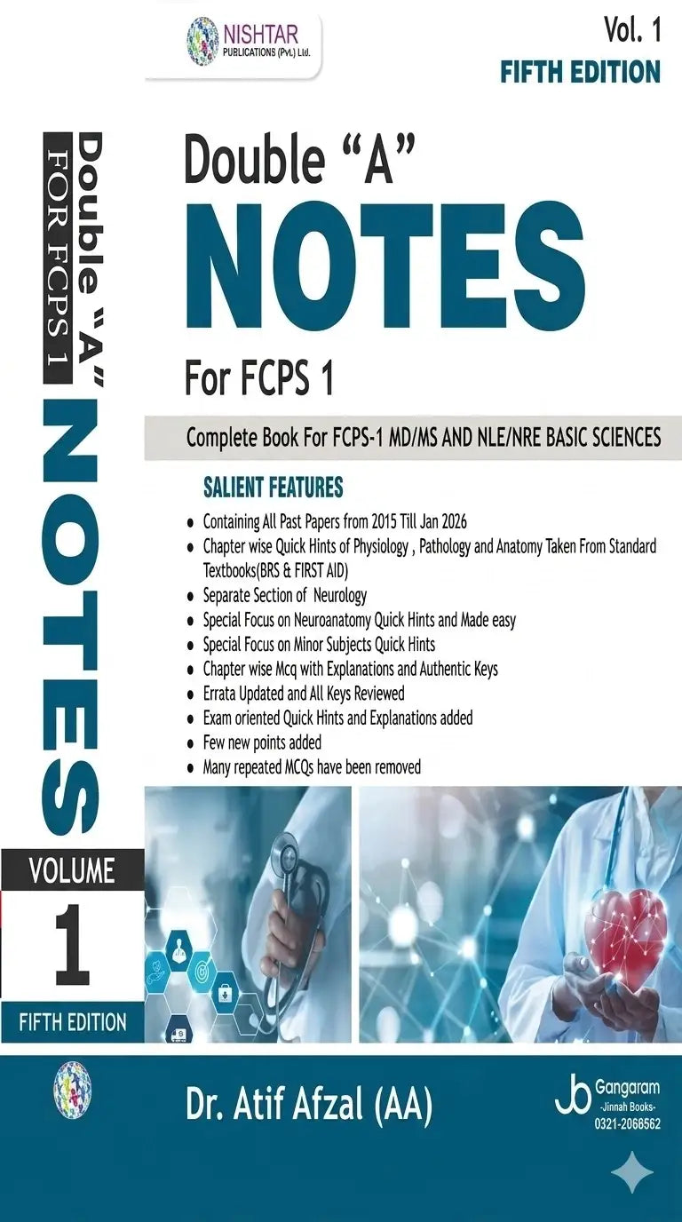 Cover Image for Double A Notes For FCPS 5th Edition Vol 1 By Dr Atif Afzal 