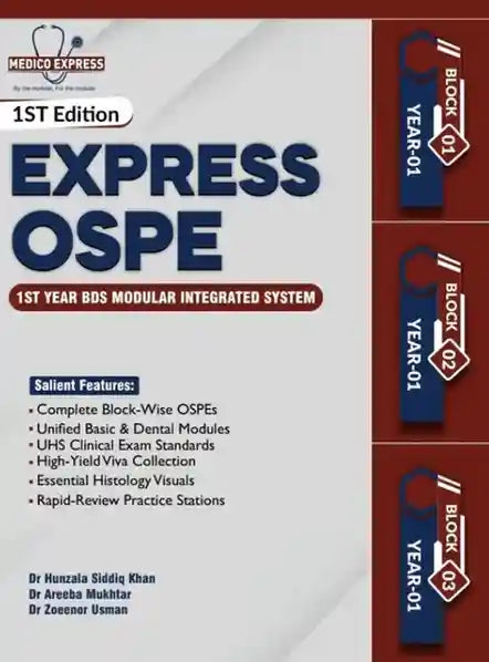 Book cover of 'Express OSPE' with text and graphics on a white and brown background