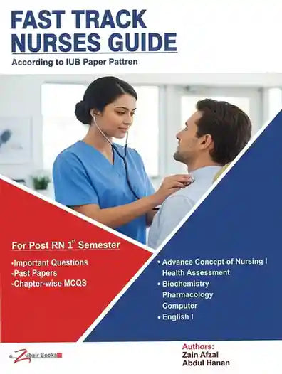 Book cover of 'Fast Track Nurses Guide' with a nurse examining a patient, set against a red and blue background.