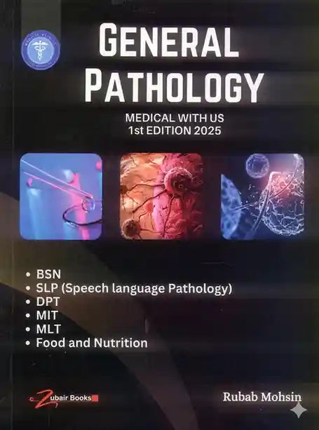 Book cover of 'General Pathology' with medical images and text on a dark background