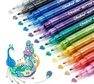 Glitter Dual Tip Markers 12 Colours - BOOKS N ARTS 