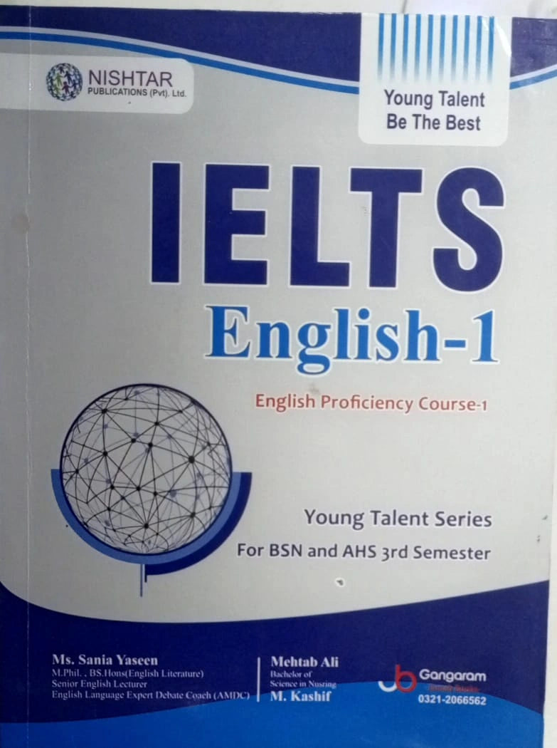 IELTS English course book with Nishtar Publications logo on a white background