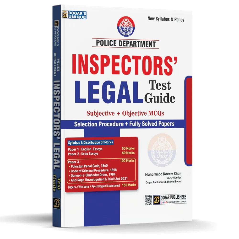 Book titled 'Inspectors' Legal Test Guide' for police department on a white background