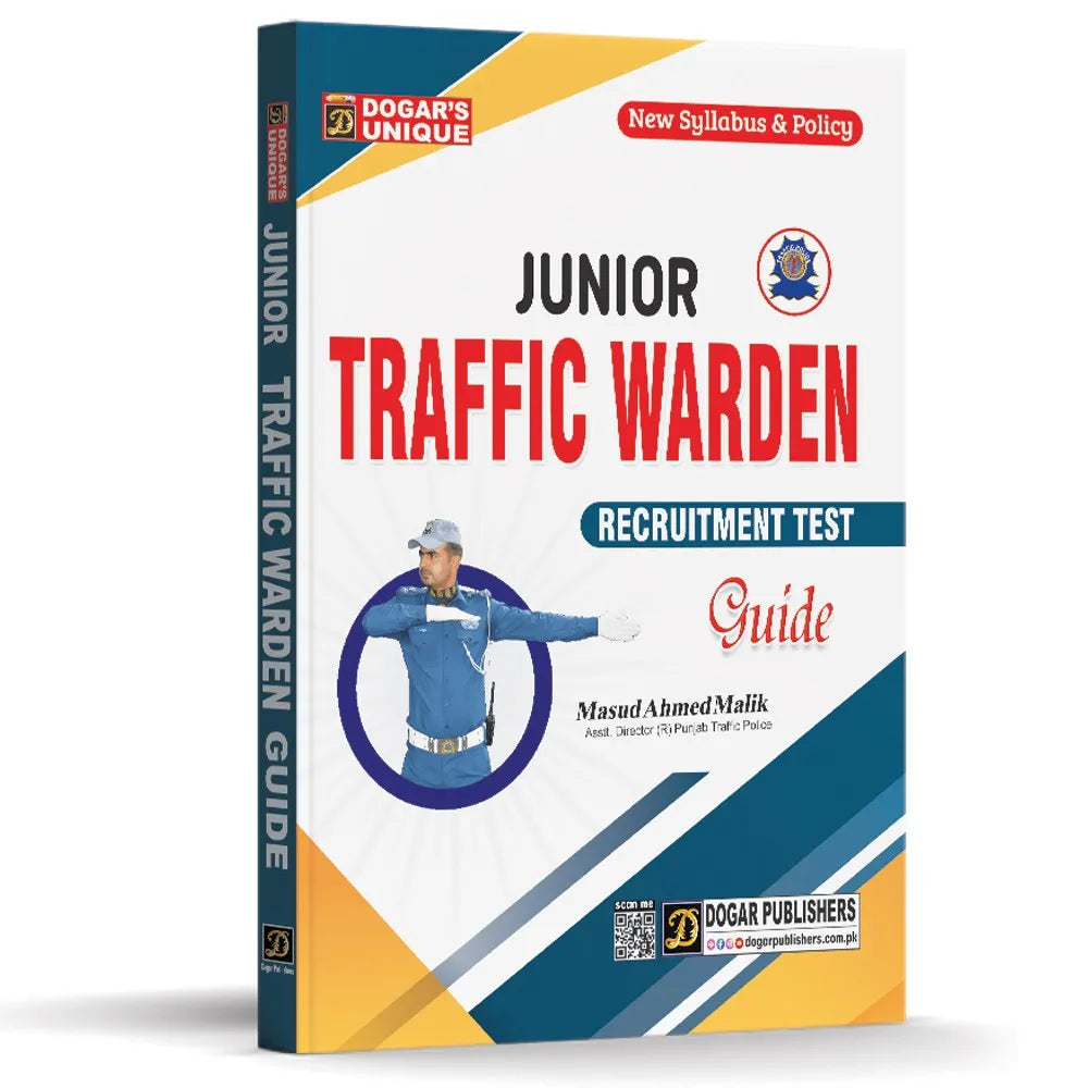 Book titled 'Junior Traffic Warden Recruitment Test Guide' by Dogar Publishers on a white background