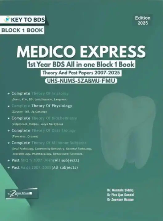 Book titled 'Medico Express' for 1st Year BDS with a green cover
