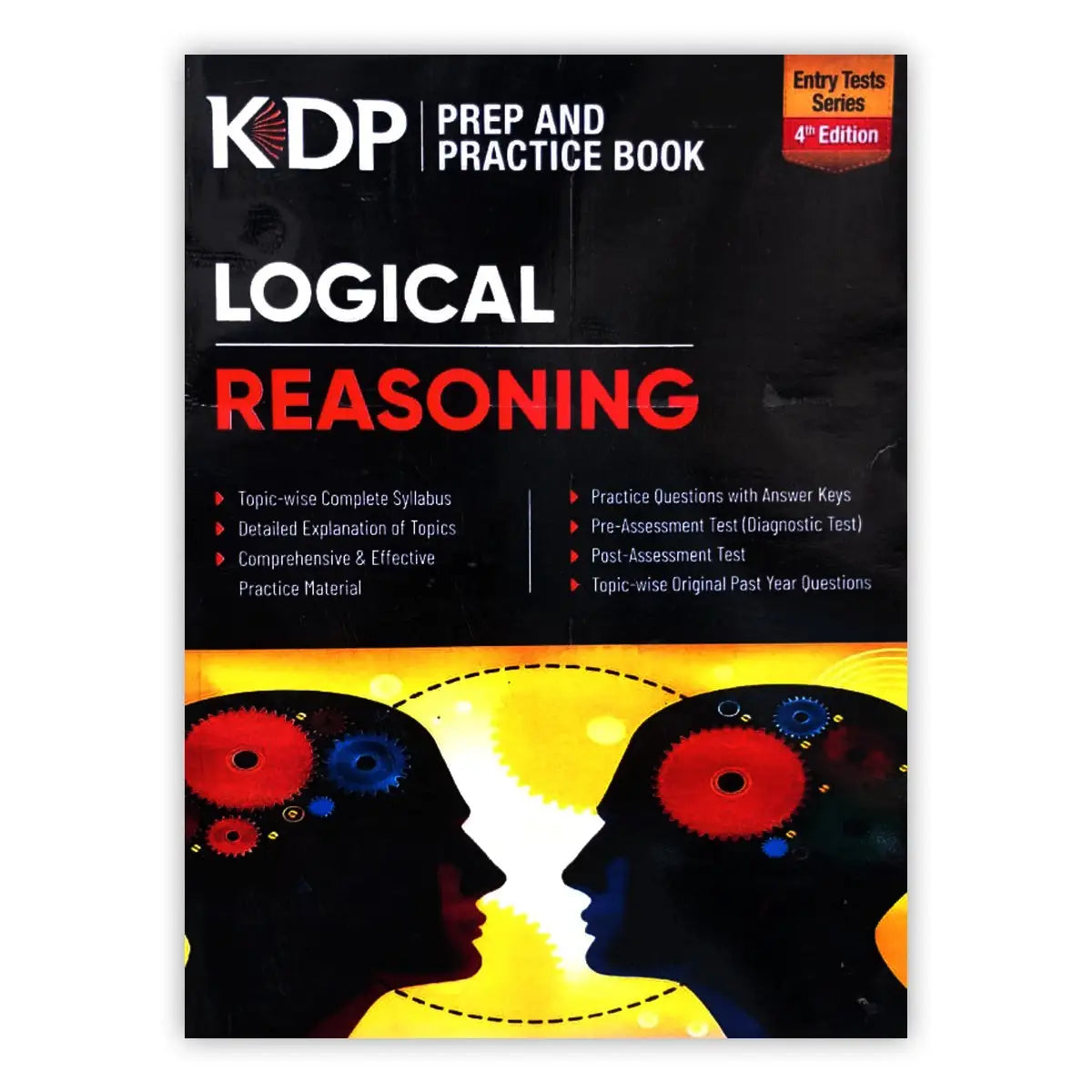 Book cover of KDP Prep and Practice Book on Logical Reasoning with a silhouette design and gears.