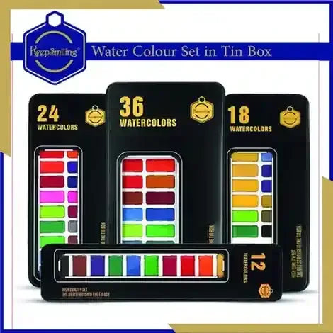 Keep Smiling Watercolor Set In Tin Box 12, 18, 24 & 36 Colors - BOOKS N ARTS 