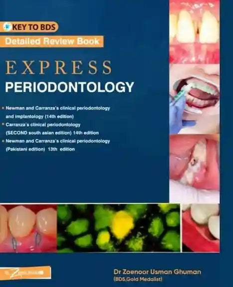 Book cover of 'Express Periodontology' with dental images and text on a blue background