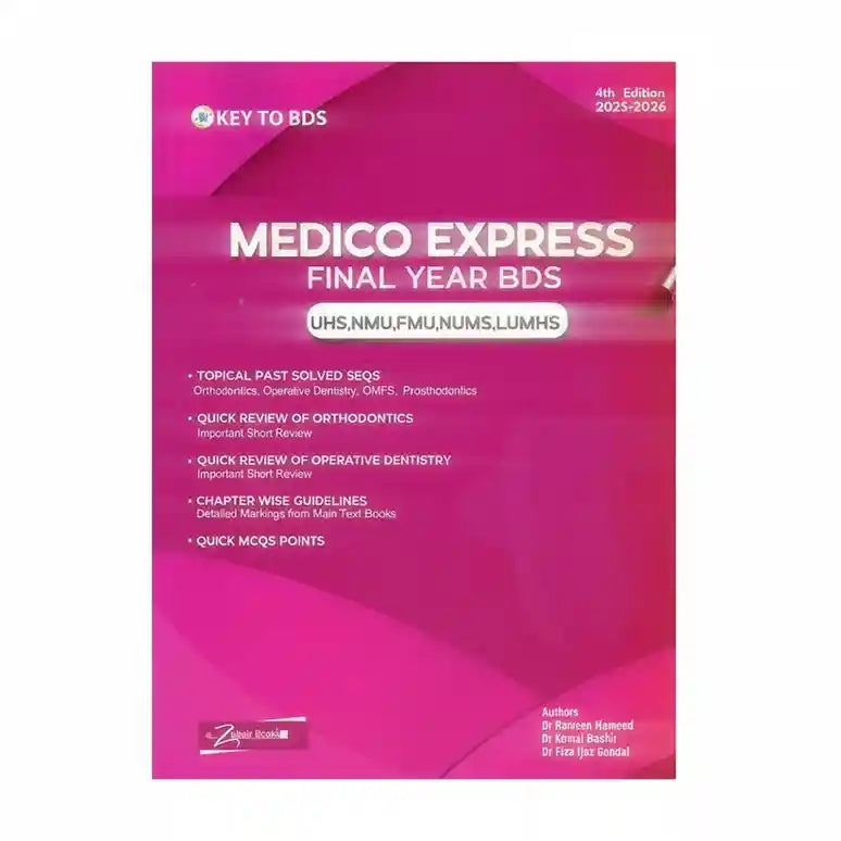 Book titled 'Medico Express Final Year BDS' with a pink cover on a white background
