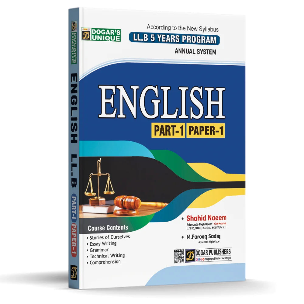 Book titled 'English Part-1 Paper-1' for LL.B program on a white background