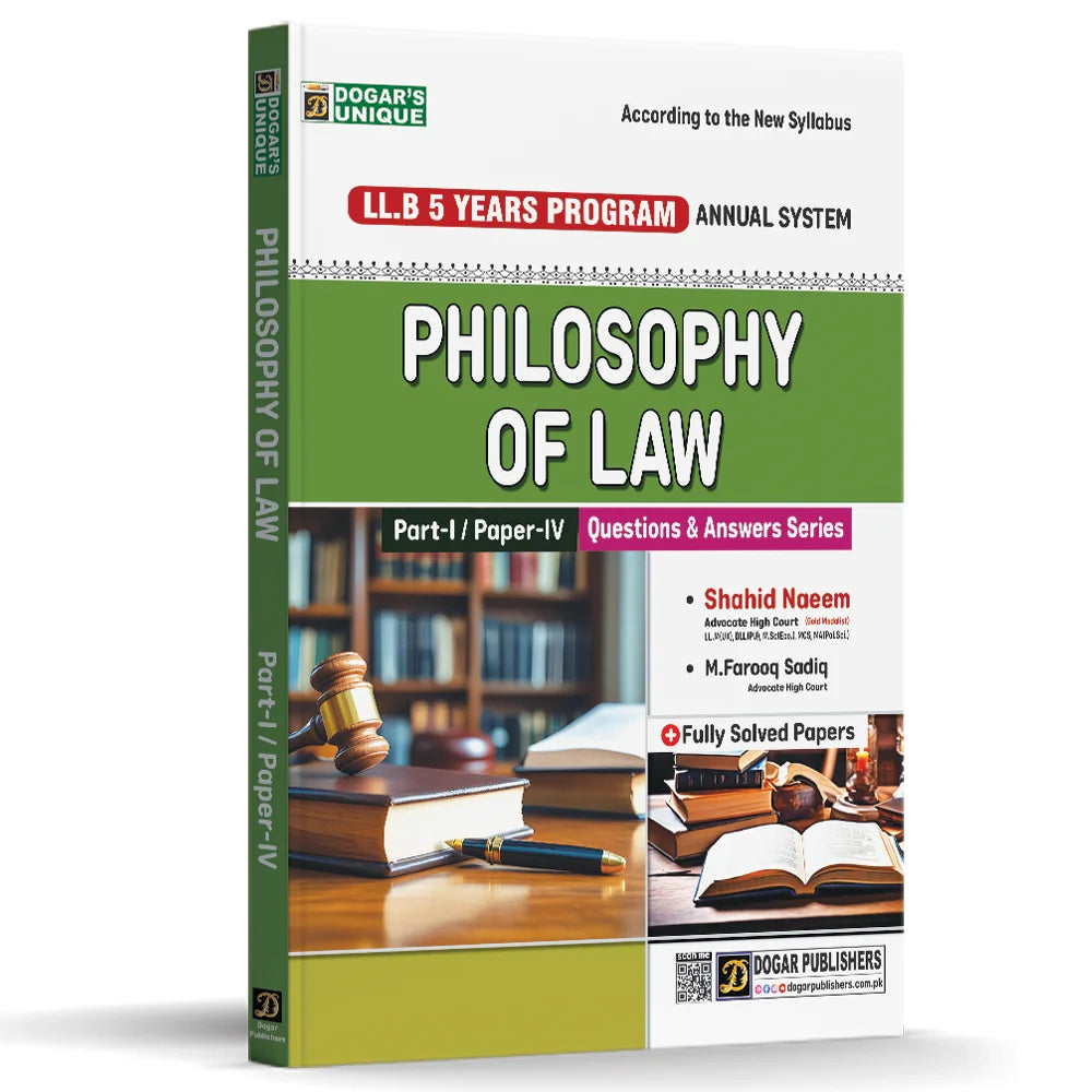 Book titled 'Philosophy of Law' with educational design elements on a white background