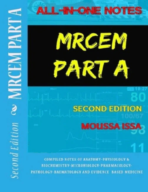 Book cover of 'All-in-One Notes MRCEM Part A' by Moussa Issa with blue and black design.