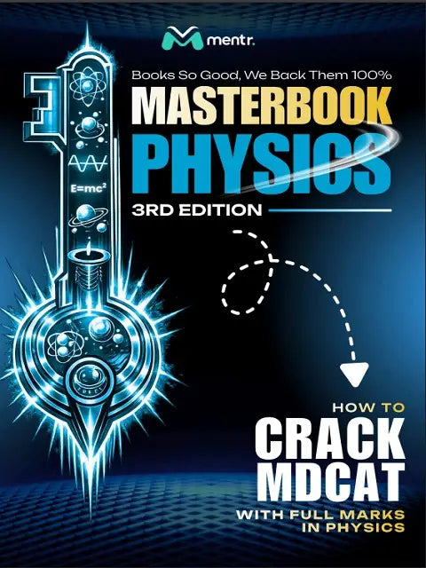 Book cover of 'Masterbook Physics' 3rd Edition by Mentr on a dark background with scientific illustrations.
