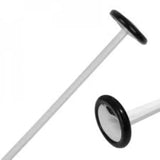 Two white rods with black circular ends on a white background
