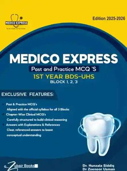 Book cover of Medico Express for 1st Year BDS-UHS with a yellow and blue design.