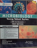 Book cover of 'Microbiology' by Nishtar Publications, featuring images of viruses and bacteria.