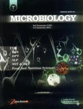 Book cover of 'Microbiology' for 3rd Semester UHS and 1st Semester HEC, featuring microscopic images.