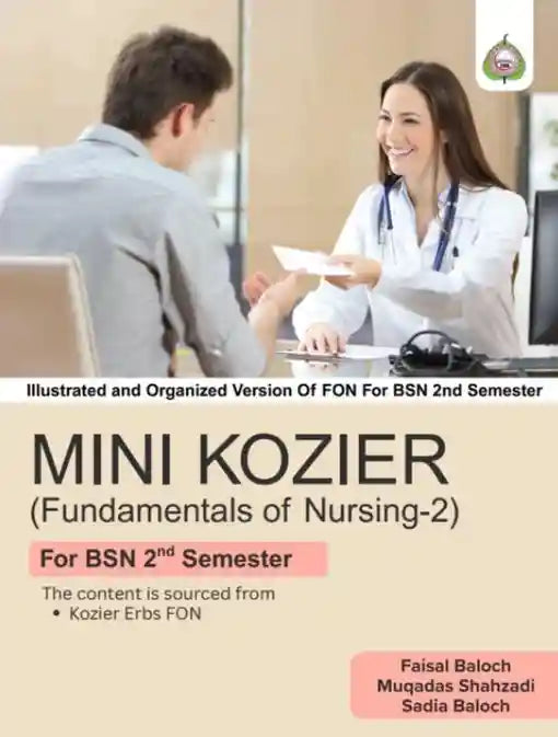 Book cover of 'Mini Kozier Fundamentals of Nursing-2' with a nurse and patient illustration.
