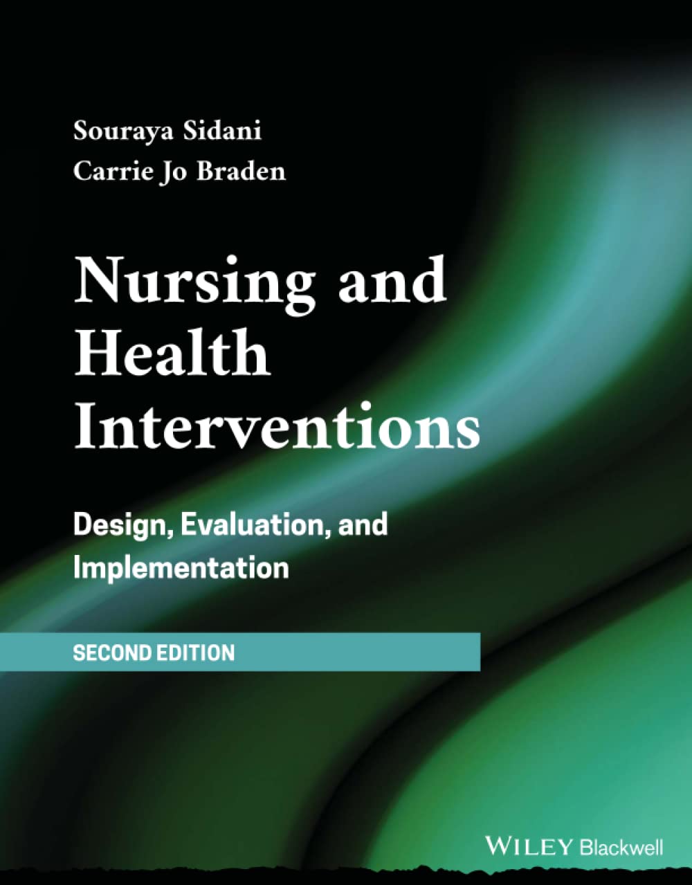 Book cover of 'Nursing and Health Interventions' with a green and black gradient.