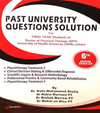 Book cover of 'Past University Questions Solution' for Doctor of Physical Therapy students, featuring a red and white design.