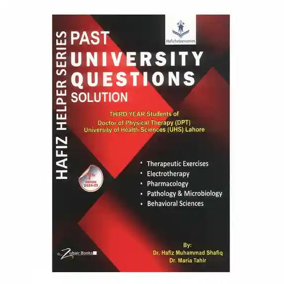 Book cover of 'Past University Questions Solution' for Doctor of Physical Therapy program with red and black design.
