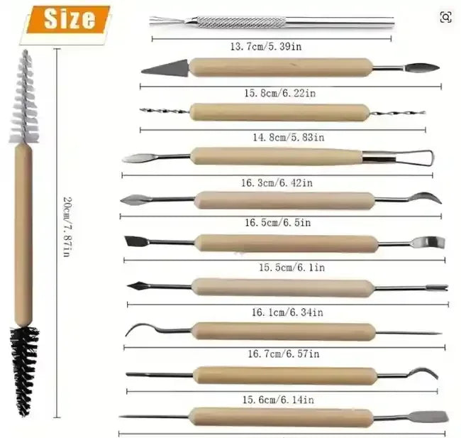 Pottery Clay Sculpting Modelling Tool Set Double-Sided 11PCs - BOOKS N ARTS 