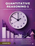 Book cover of 'Quantitative Reasoning-1' with a clock and graphs on a purple background