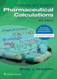 Book cover of 'Stoklosa and Ansel's Pharmaceutical Calculations' with mathematical equations and a green background.